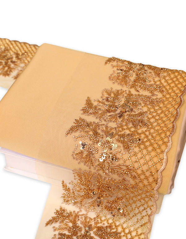 Aurora Blossom Beaded Border Lace Mix and Match - (Gold) + Satin (Nude)